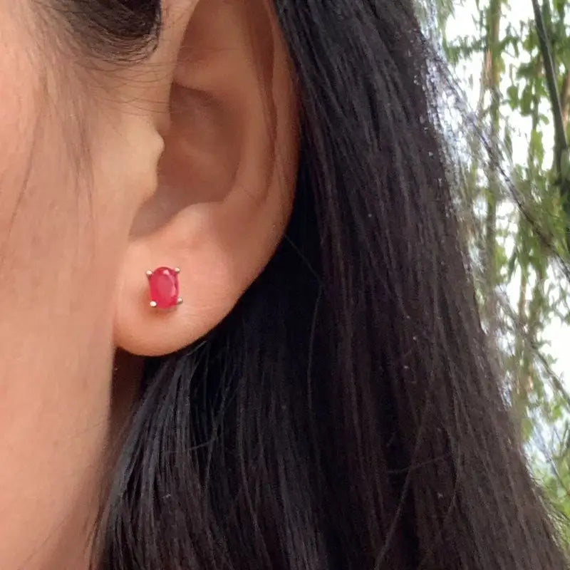 Natural Ruby Stud Earrings 5x3mm 925 Silver Jewelry for Women Gift