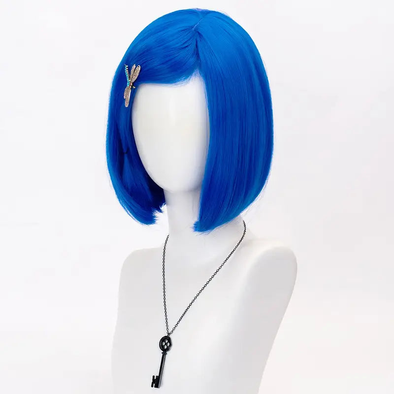 Women Short Straight Synthetic Wig 12 Inches Dark Blue Cosplay Costume Hair
