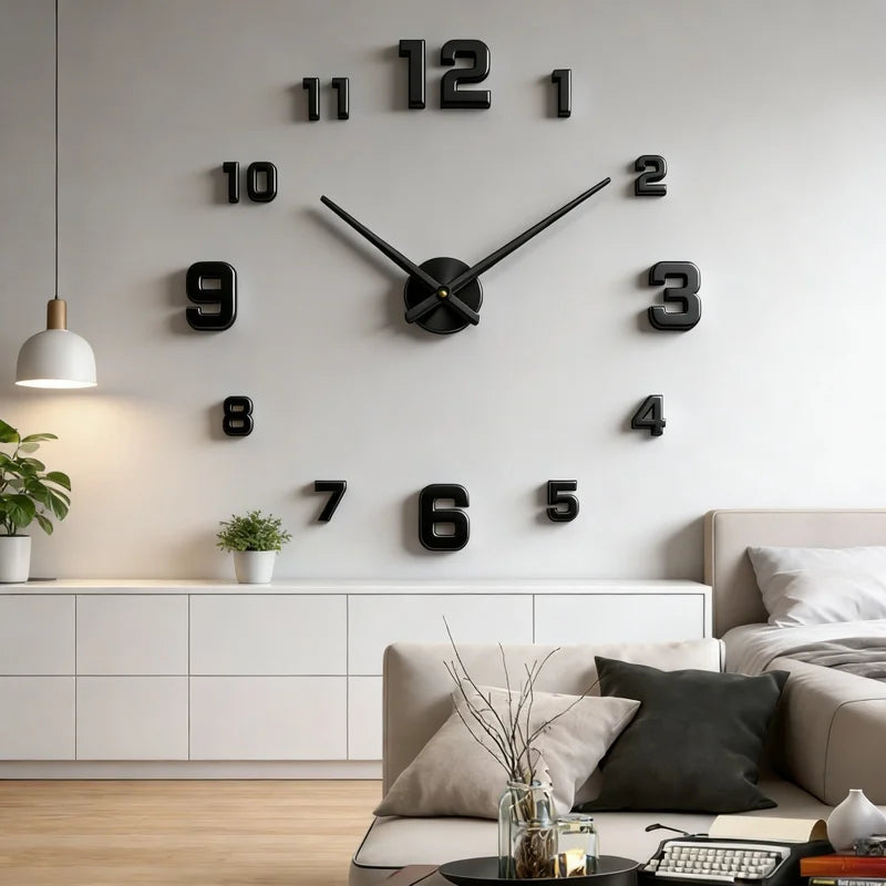 Large Modern Wall Clock - DIY Frameless Acrylic Mirror Decor for Living Room