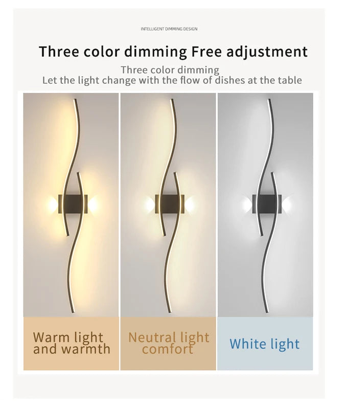 Minimalist LED Wall Light with Curved Wave Design - Dimmable Indoor Sconce for Living Room Bedroom Corridor