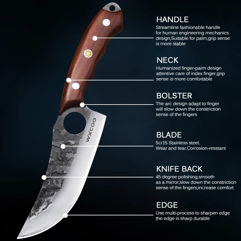 3-Piece Stainless Steel Boning and Kitchen Knives Set - Sharp, Handcrafted, Non-Slip Handles