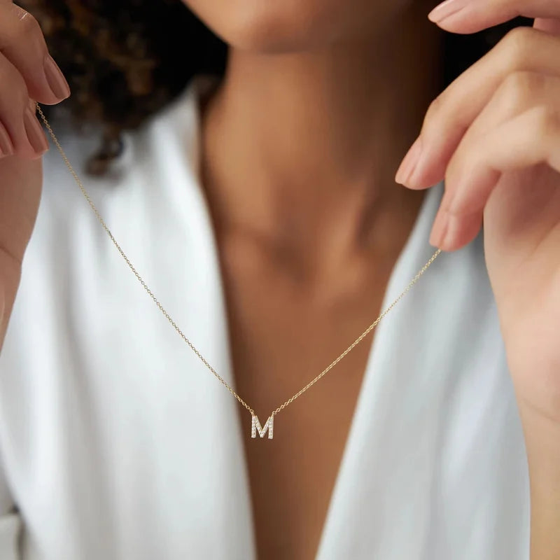 Mini Zircon Letter Choker Necklace for Women Delicate Gold Alphabet Pendant Jewelry