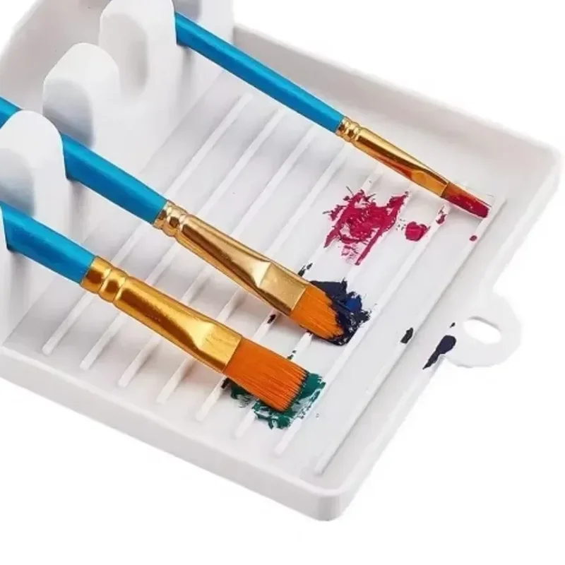 Paint Brush Rest Holder with 4 Slots and Drip Tray - Plastic Organizer for Watercolor, Oil, Acrylic Painting