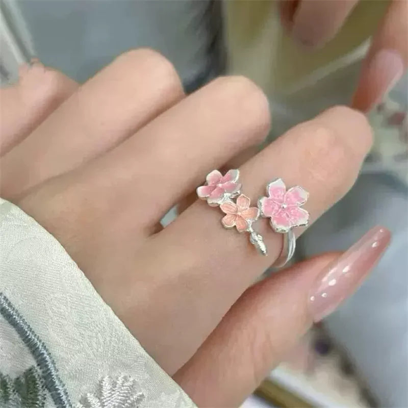 Pink Flower Finger Rings for Women Girl Jewelry Accessories Gift Party Beach Vacation