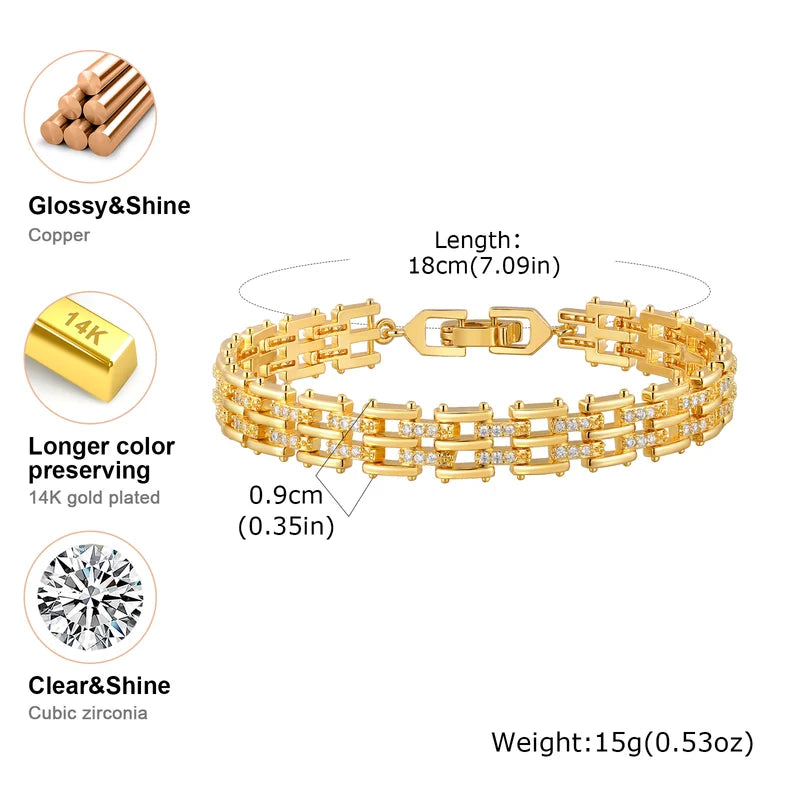 Luxury Cubic Zircon Watch Strap Bracelets for Women - Wide Link Chain Bangle
