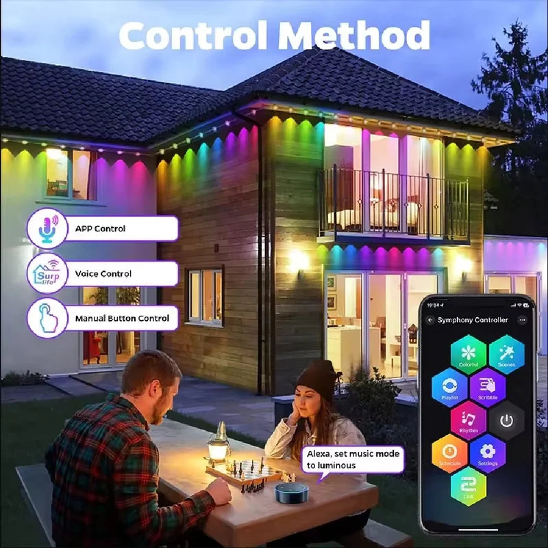Outdoor Smart Waterproof LED String Lights - App Control, Music Sync, Eaves & Roof Decor