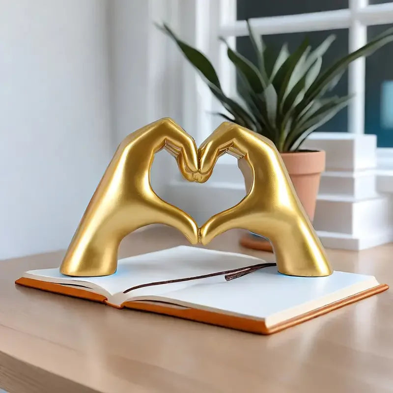 Golden Heart Hand Statue Mini Resin Decor for Valentine & Birthdays