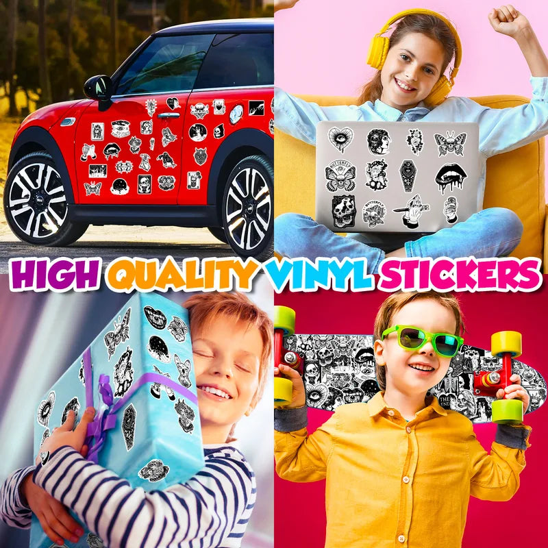 50PCS Gothic Stickers for Teens and Boys - Cool Satanic Skull Skeleton Decals for Laptop Book Luggage