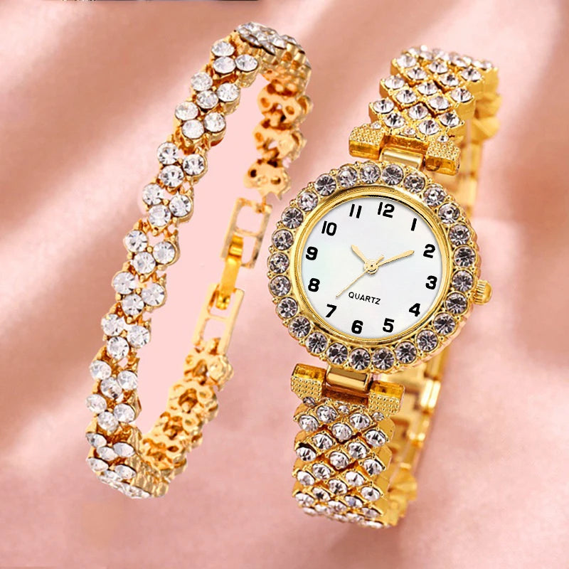 Luxury Rhinestone Women Watch Bracelet Set - Ladies Quartz Wristwatch & Jewelry