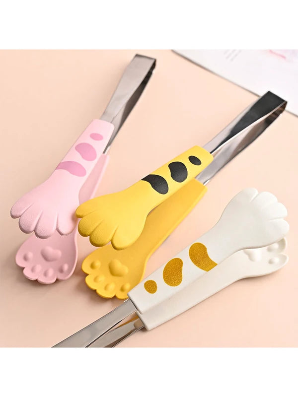 Japanese Cat Paw Shape Food Tongs - Cute Stainless Steel Kitchen Utensil for Cooking & Baking