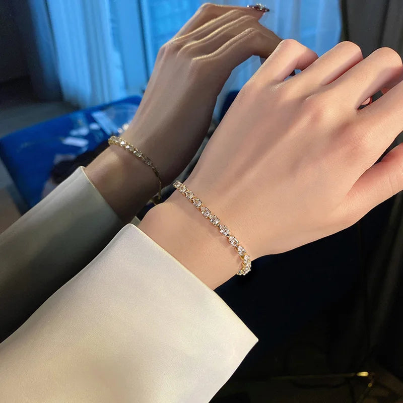 Luxury Adjustable Geometric Square Rhinestone Bracelet for Women - Party Wedding Jewelry