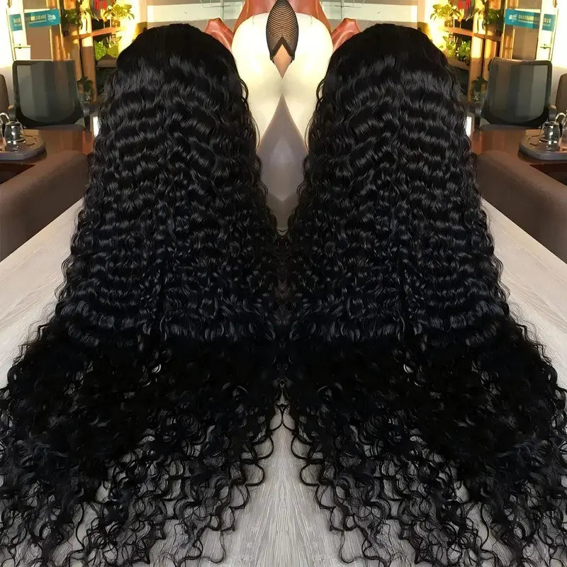HD Lace Frontal Wig 40in Brazilian Virgin Human Hair Deep Wave Natural Hairline