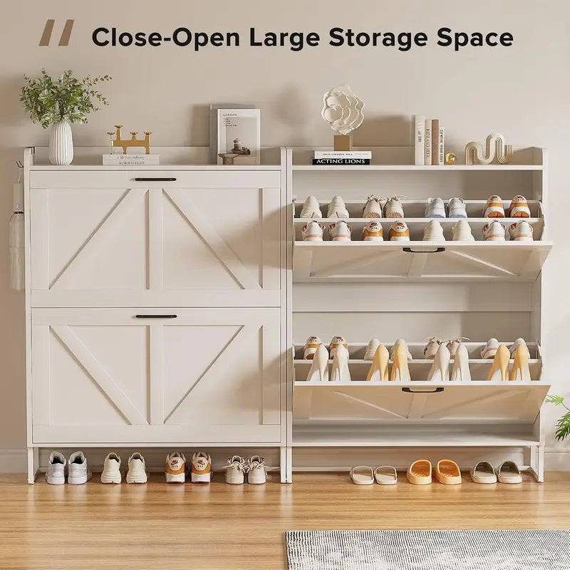 Narrow Wooden Shoe Cabinet with 2 Flip Drawers, Multi-Size Storage for Entryway