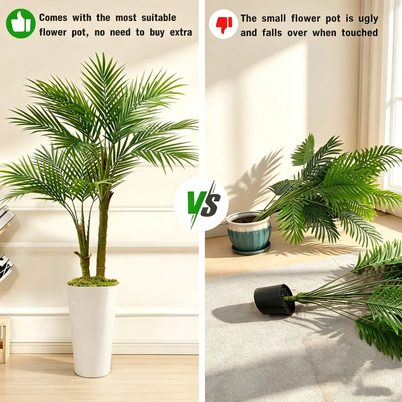 60 Inch Artificial Areca Palm Tree with Tall Planter - Lifelike Faux Indoor Outdoor Tropical Plant