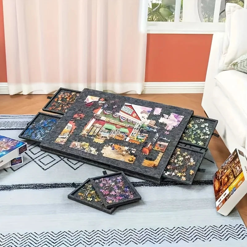 6-in-1 Decorative Puzzle Board with Storage Drawers - Tiltable Desk for 1000 Pieces