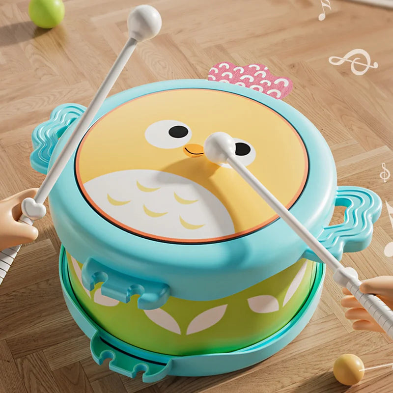 Educational Double-Sided Owl Drum - Musical Instrument for Motor Skills & Brain Development