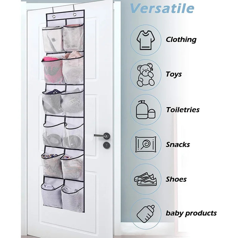 Over-the-Door Shoe Organizer with 12 Mesh Pockets - Large Storage Bag for Bedroom Closet