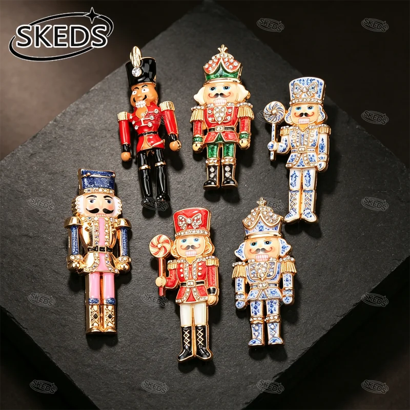 Christmas Nutcracker Brooch - Blue & White Porcelain Style Lapel Pin Gift