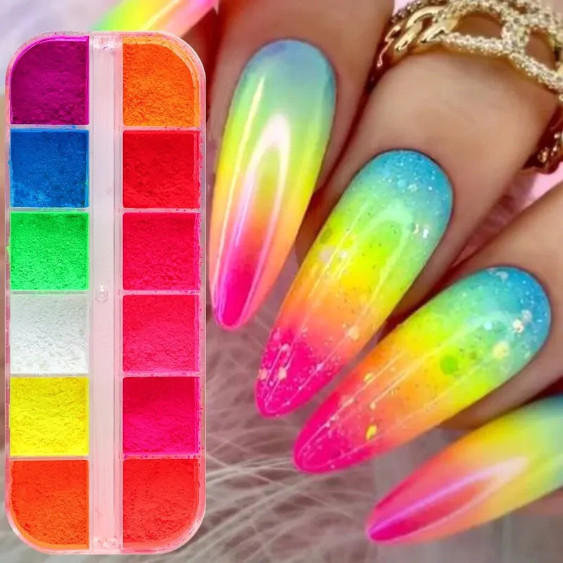 Colorful Neon Powder Glitter for Nails and Crafts - Fluorescent Pigment Dust