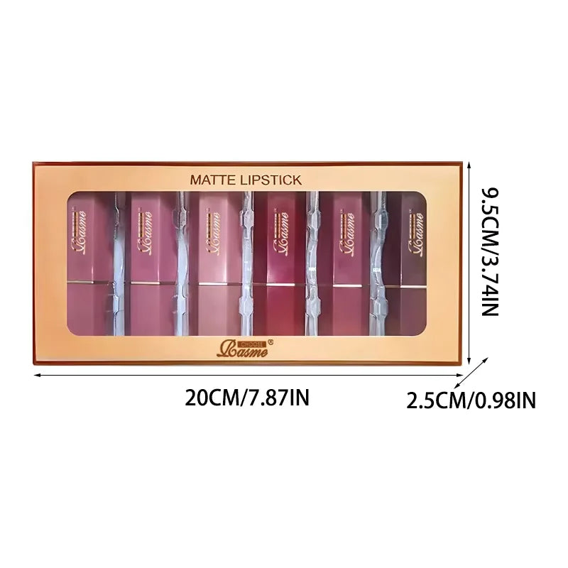 6-Color Matte Velvet Lipstick Set with Pearlescent Glitter - Valentine's Day Gift