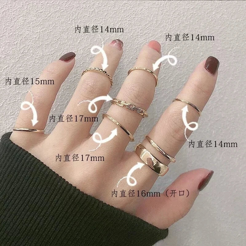 7-Piece Punk Geometric Ring Set for Women Silver Color Jewelry