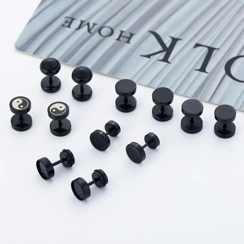 12 Pairs Stainless Steel Stud Earrings for Men Women Hypoallergenic Flatback Set