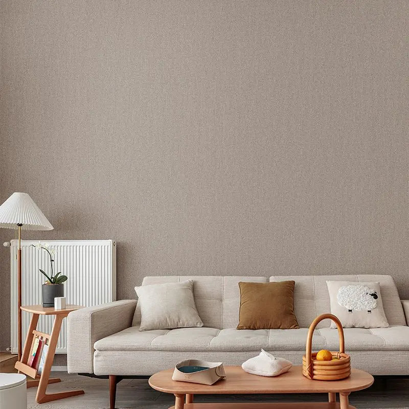 Nordic Linen Grey Wall Paper - Non-Woven Solid Color Wallpaper for Living Room & Bedroom
