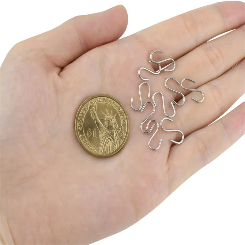 Mini S-Shaped Metal Ornament Hooks - 100Pcs with Storage Box for DIY Crafts & Decorations