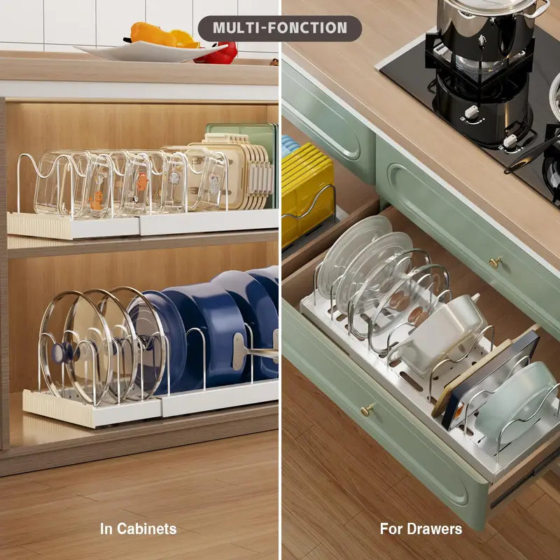 Expandable Pot Organizer with 7 Adjustable Compartments Kitchen Storage Rack