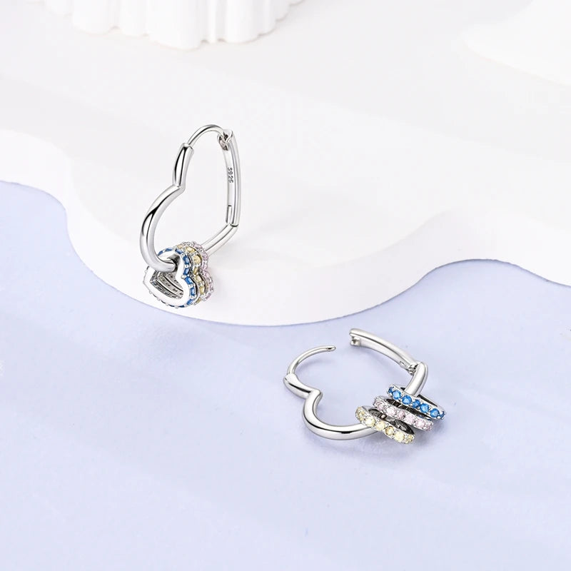 925 Sterling Silver Heart-Shaped Drop Hoop Earrings for Women Jewelry