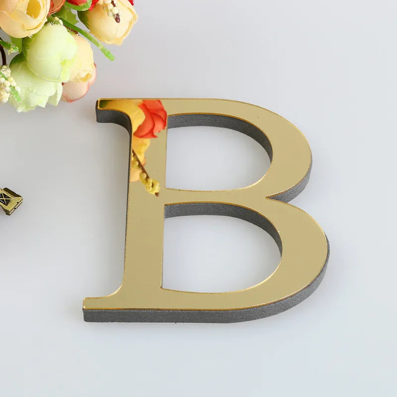 Gold 3D Mirror Letter Stickers for Wall Decor Acrylic Alphabet DIY Party Decoration