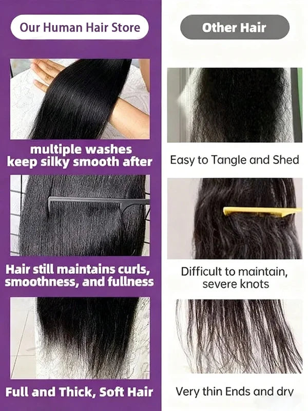 Brazilian Long Straight Virgin Human Hair Bundles - Natural Black, 12-42 Inches