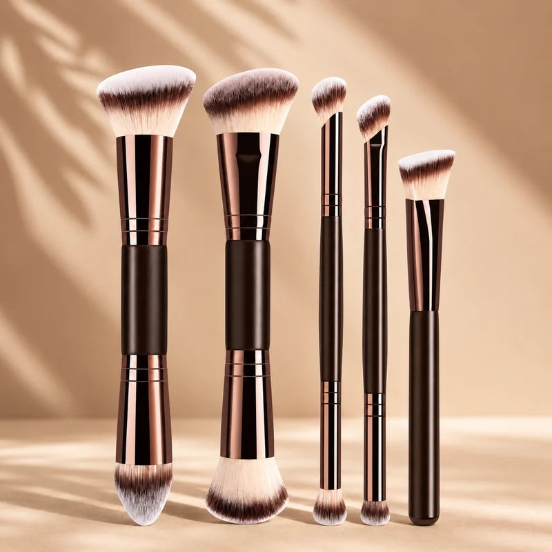 Professional Double-Ended Makeup Brush Set with Foundation, Blush, Eyeshadow & Contour Brushes