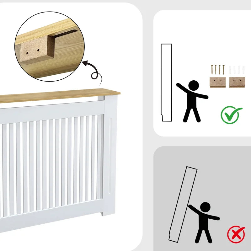 Radiator Cover for Home & Office - MDF Wood Grain Heating Guard with Protective Panel