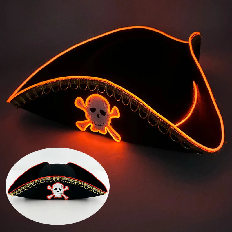 LED Pirate Hat with Light Up Skull Pattern for Costume Party Halloween Cosplay