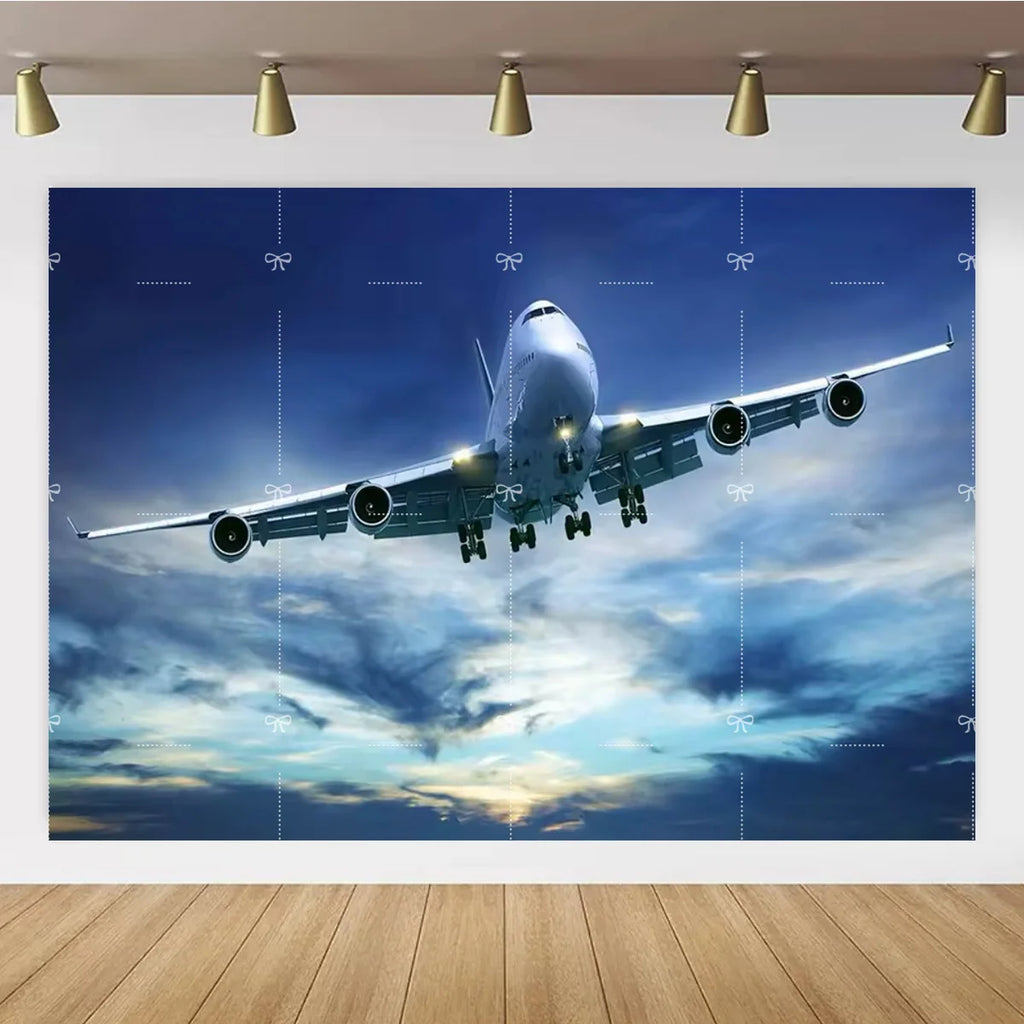Airport Airplane Theme Party Background Banner for Kids Birthday Decoration