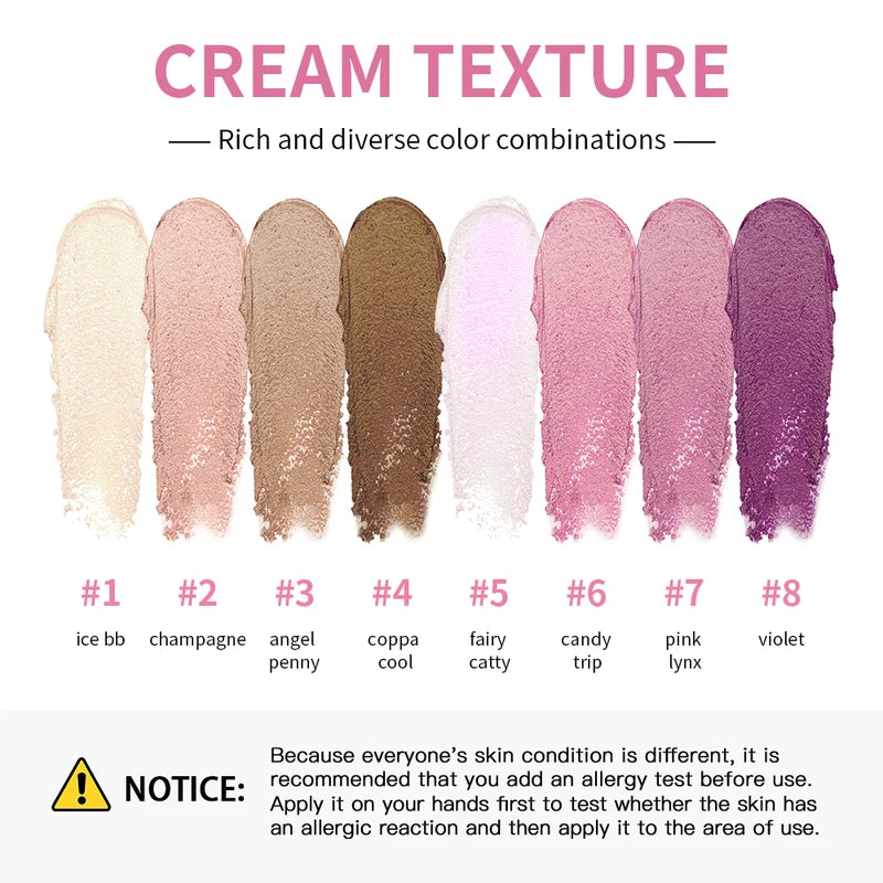 8 Colors Cream Highlighter Palette for Face Makeup, Blush & Contouring