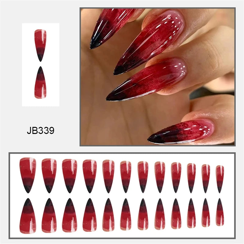 24Pc Halloween Fake Nails Set with Blood Skull Spider Design - Almond Shape, Detachable, Long Acrylic Tips
