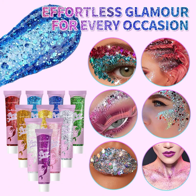 10 Color Face and Body Glitter Gel - Holographic Cosmetic Glitter for Makeup & Holiday
