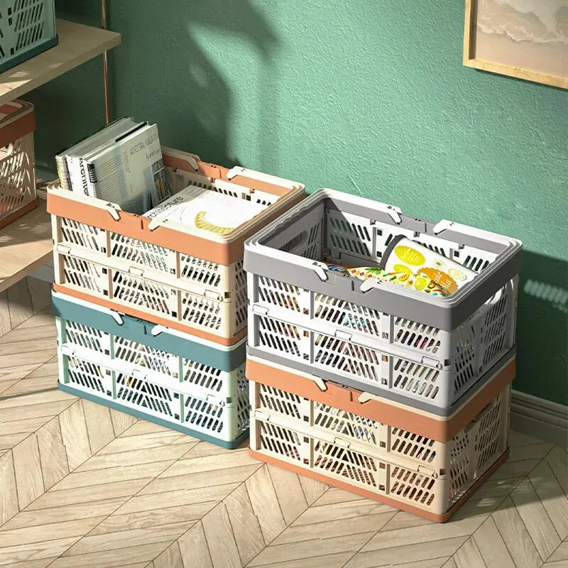 Foldable Plastic Storage Basket for Fruits and Vegetables - Portable, Space-Saving Design