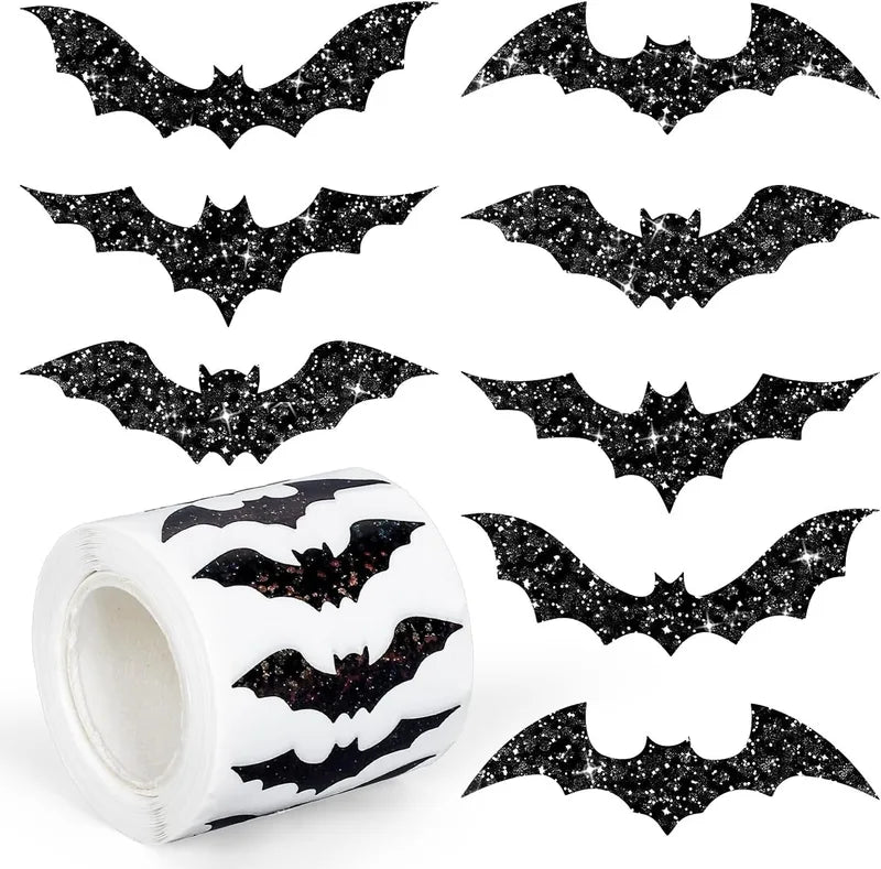 Halloween Bat Stickers Set - Waterproof Glitter Self-Adhesive Decor Roll, 500pcs