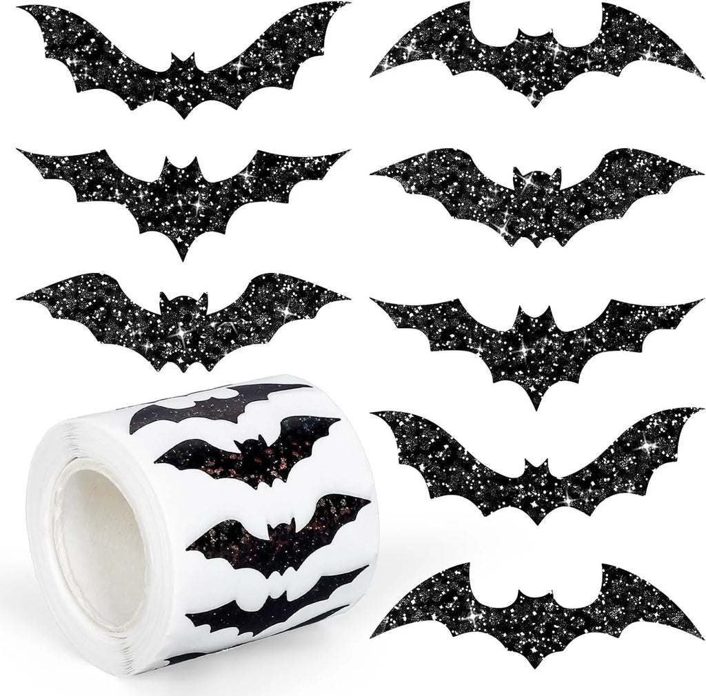 Halloween Bat Stickers Set - Waterproof Glitter Self-Adhesive Decor Roll, 500pcs