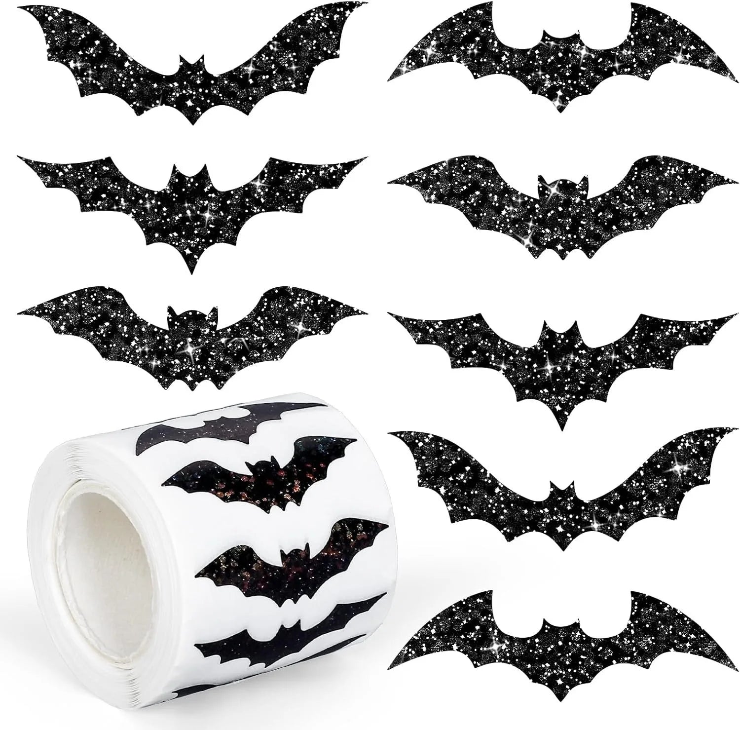 Halloween Bat Stickers Set - Waterproof Glitter Self-Adhesive Decor Roll, 500pcs