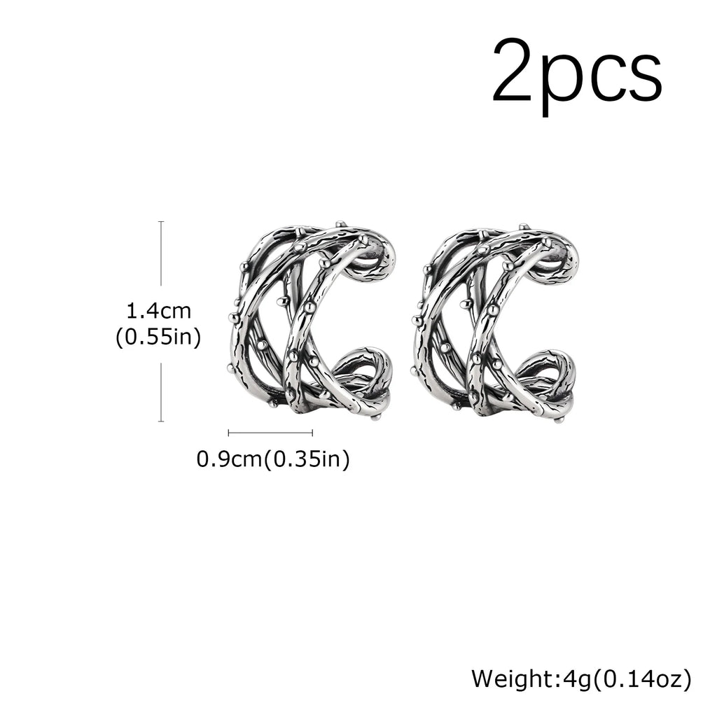 Vintage Punk Viking Clip Earrings for Men Boys - Hypoallergenic Stainless Steel No Piercing Ear Cuffs - Gift for Dad & Him