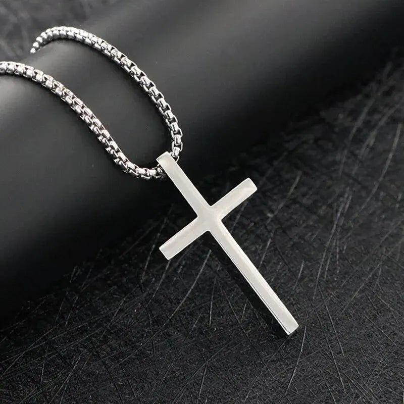 Geometric Cross Pendant Necklace for Women Men Silver Chain Jewelry Choker