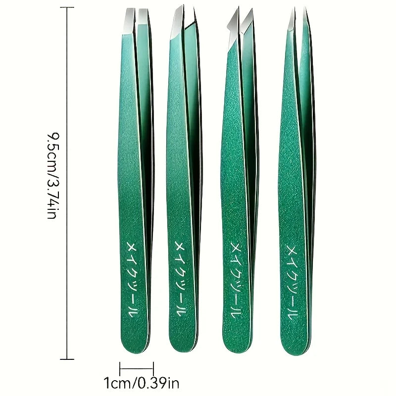 Stainless Steel Tweezers Set for Precision Eyebrow and Hair Removal with Travel Case
