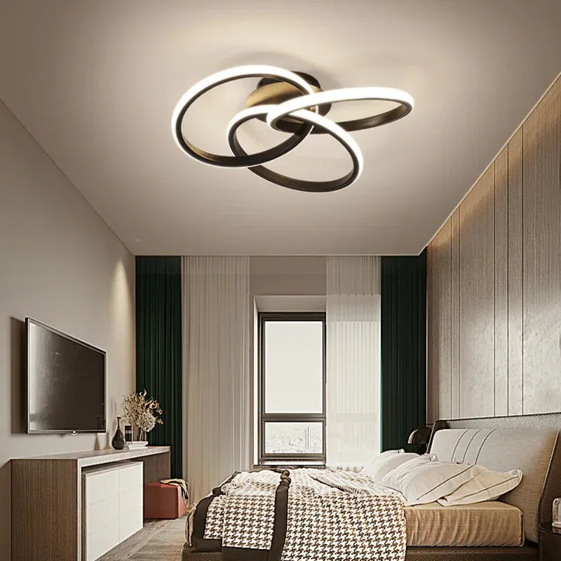Modern Black LED Ceiling Lamp 3 Circle Indoor Lighting for Living Room & Office