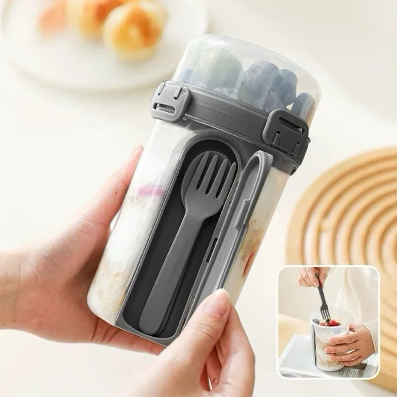 Yogurt Parfait Cups with Spoon & Fork, 800-1000ml Food-Grade Double-Layer Bottle
