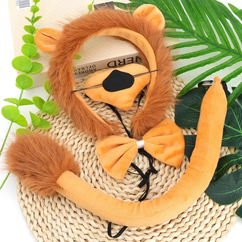 Halloween Animal Costume Accessories Lion Headband Ear Tail Bow Tie Tutu for Kids & Girls