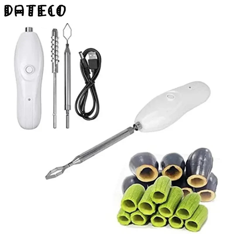Electric Fruit Corer and Vegetable Core Digger with Rotating Cutter - Rechargeable Kitchen Tool